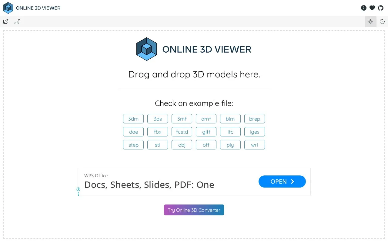 3DViewer homepage screenshot