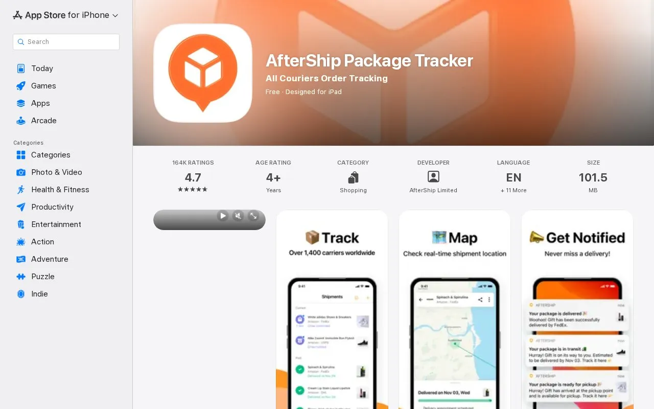 Aftership homepage screenshot
