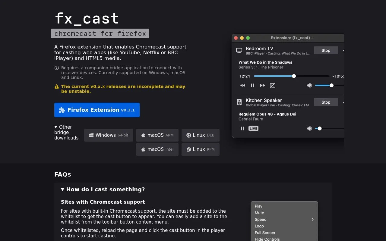 FX Cast homepage screenshot
