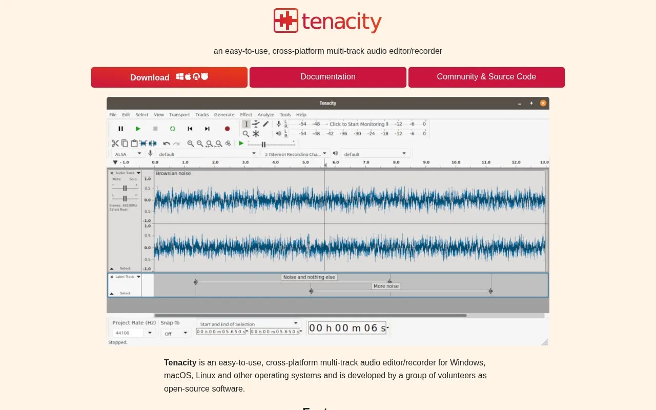 Tenacity homepage screenshot