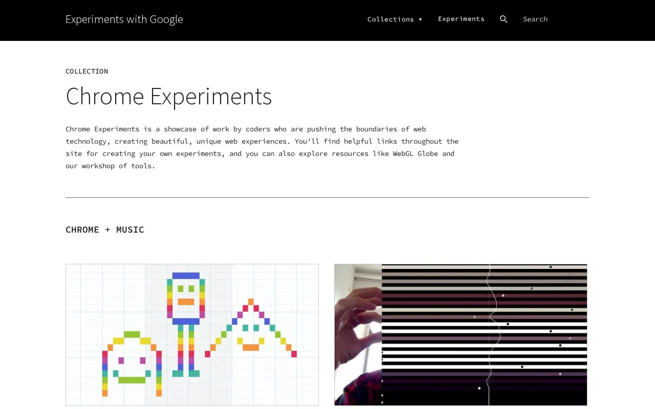 Chrome Experiments homepage screenshot