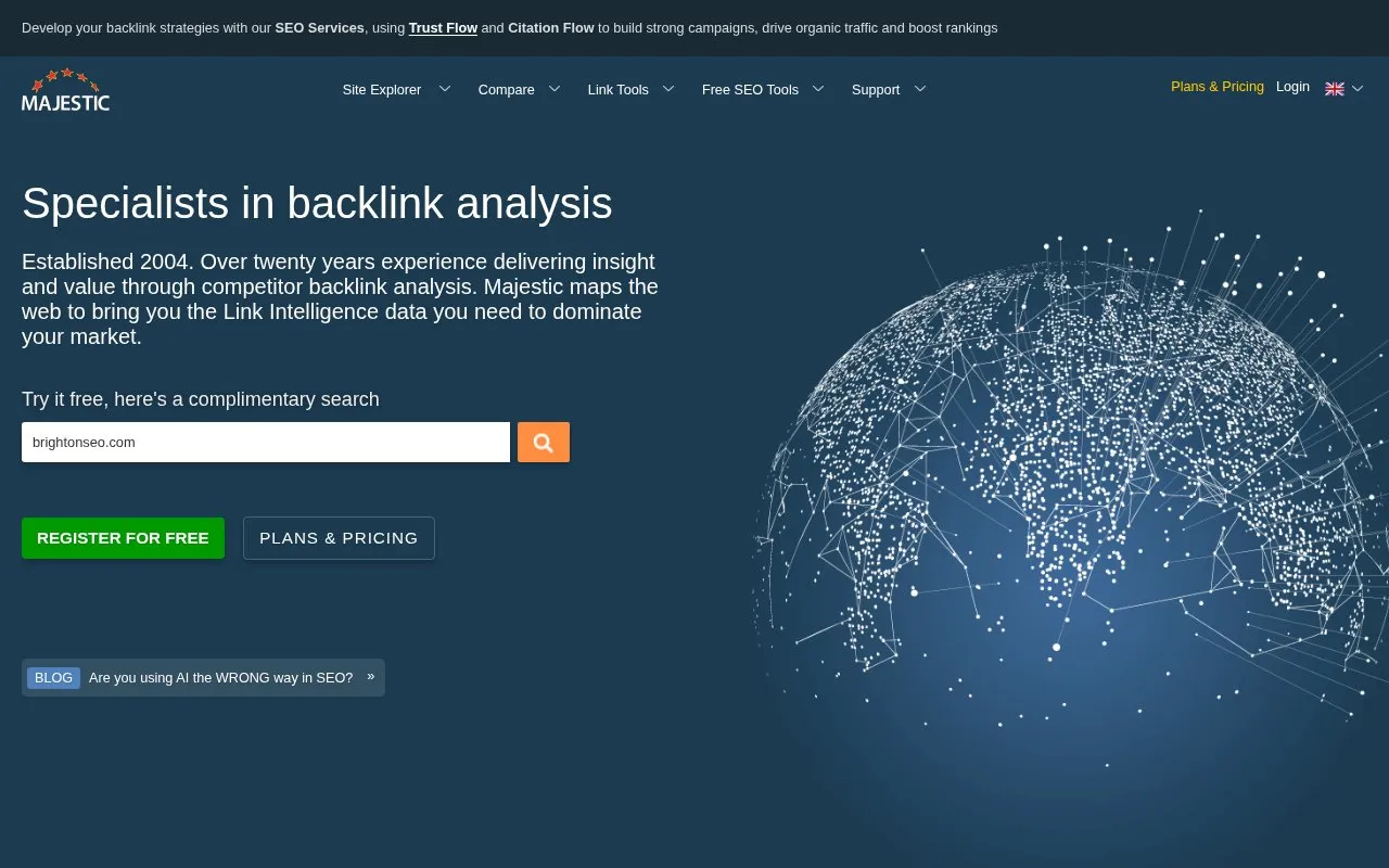Majestic homepage screenshot