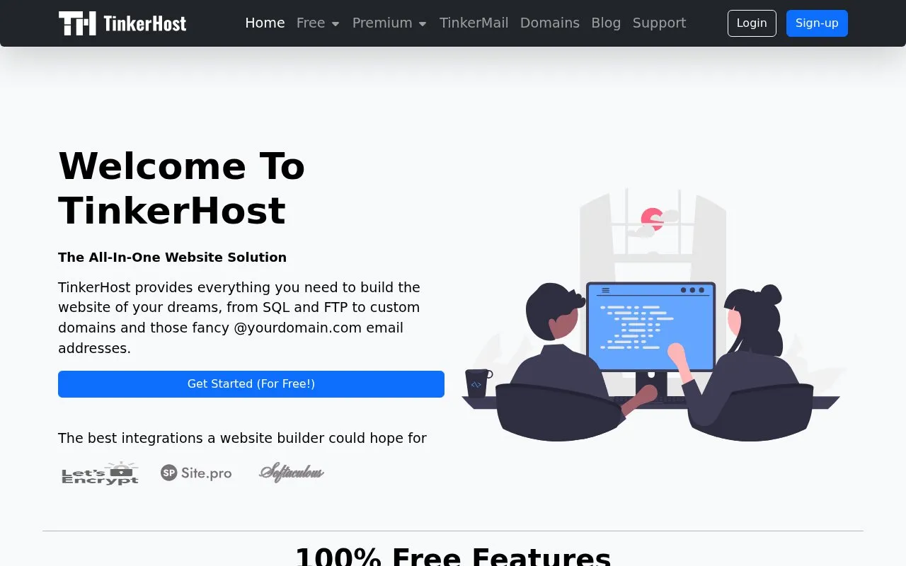TinkerHost homepage screenshot