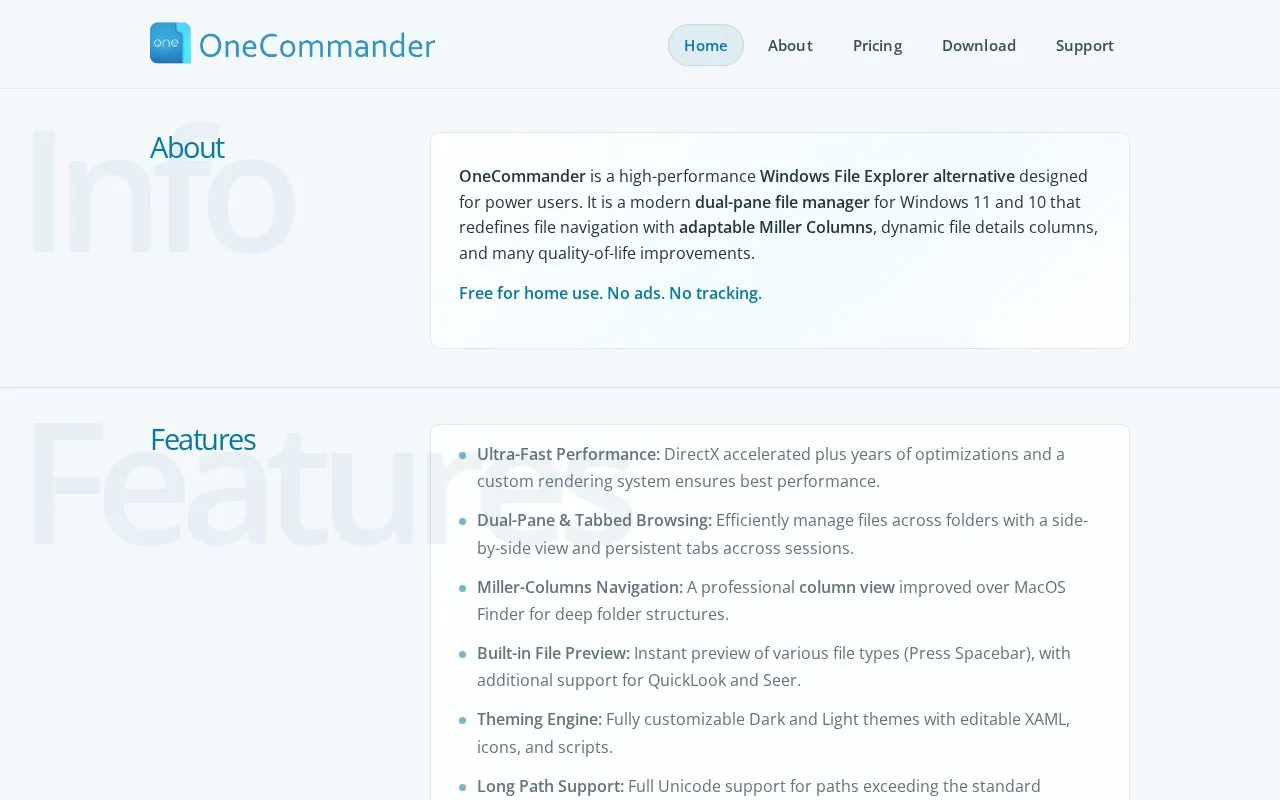 One Commander homepage screenshot