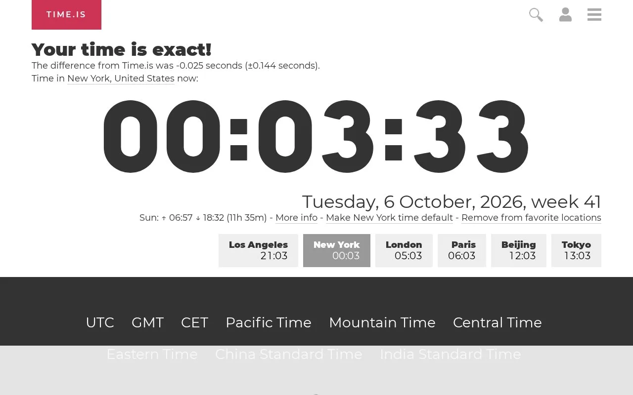 Time.is homepage screenshot