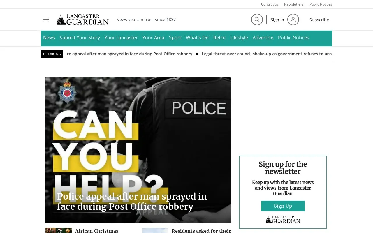 Lancaster Guardian homepage screenshot