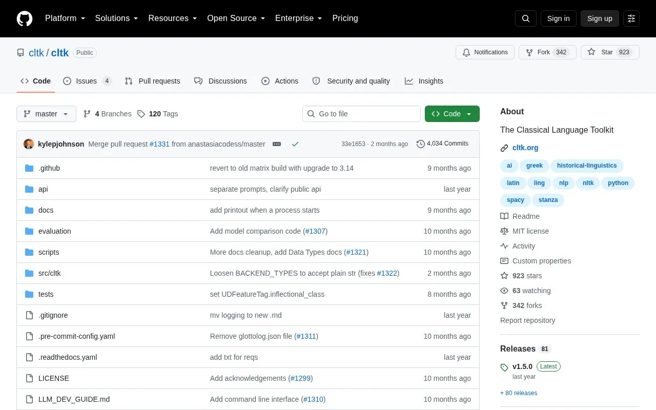 CLTK homepage screenshot
