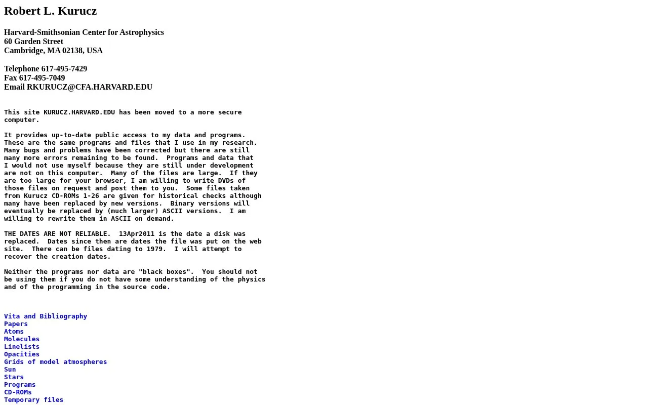 Robert L. Kurucz homepage screenshot
