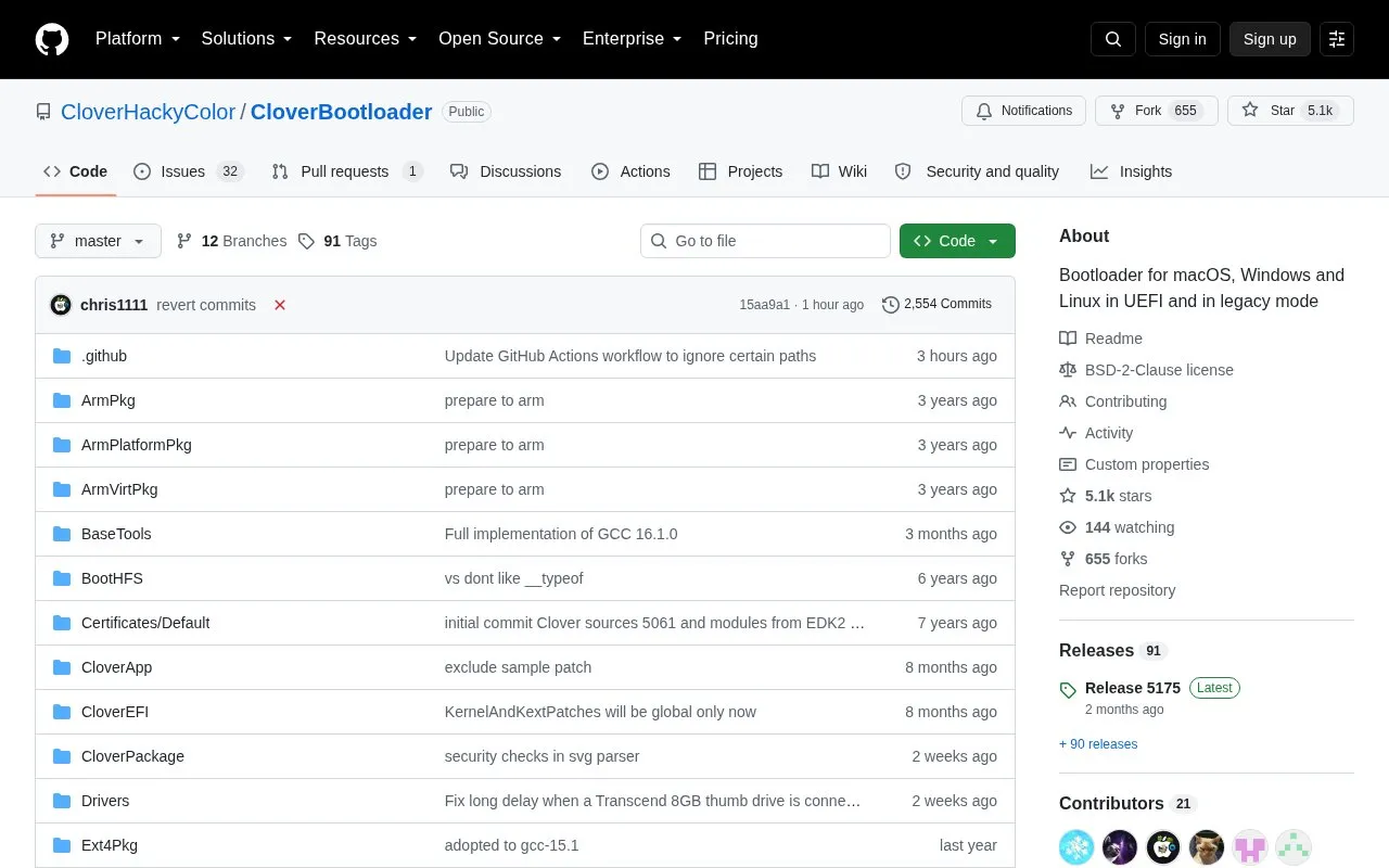 CloverBootloader homepage screenshot