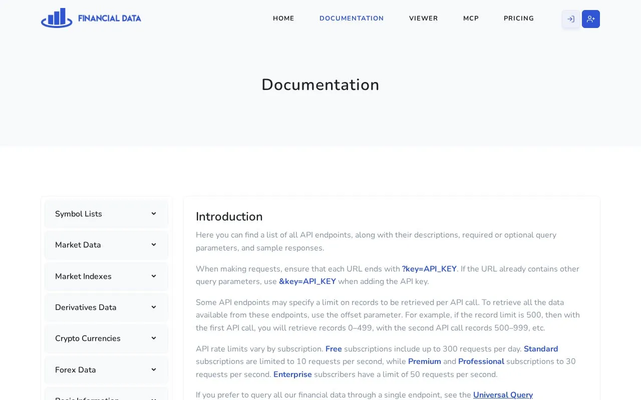 FinancialData.Net homepage screenshot