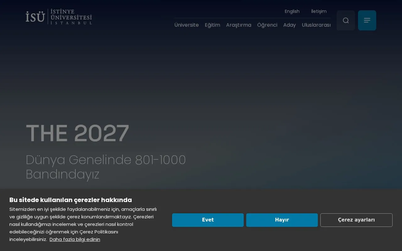 Istinye University homepage screenshot