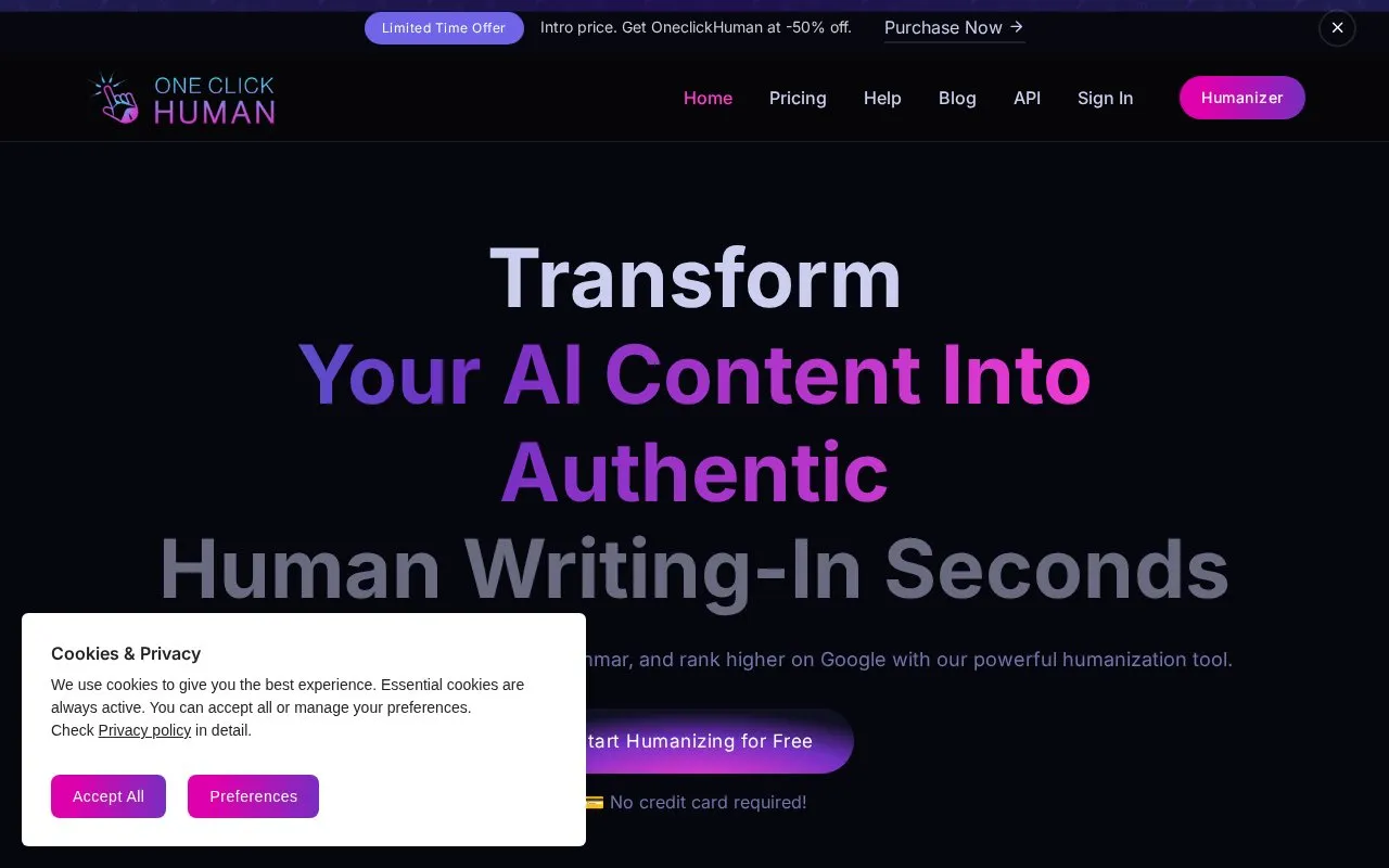 OneClickHuman homepage screenshot