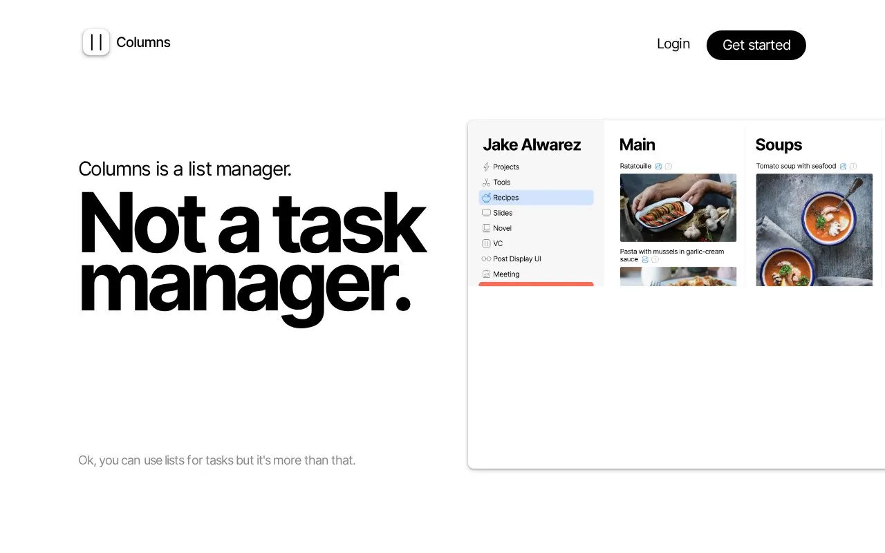 Columns homepage screenshot
