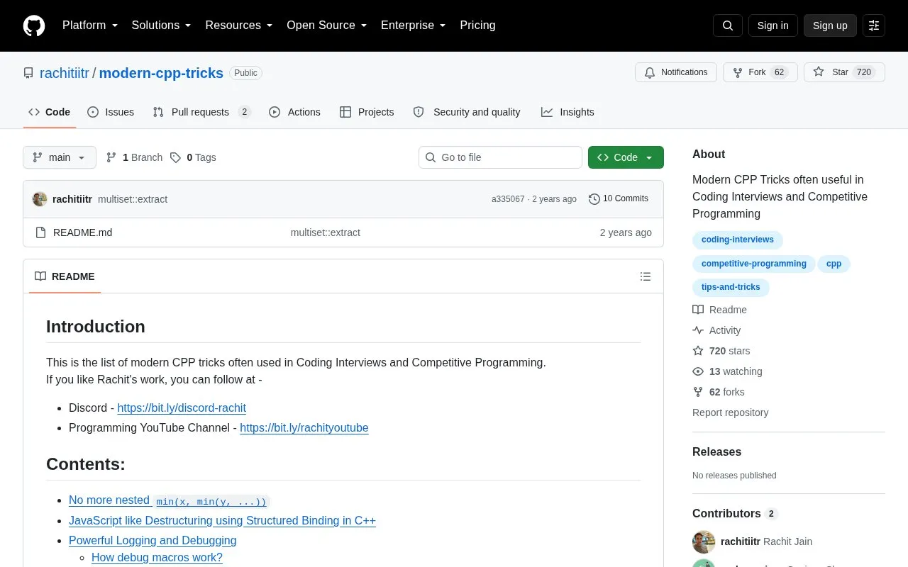 modern-cpp-tricks homepage screenshot