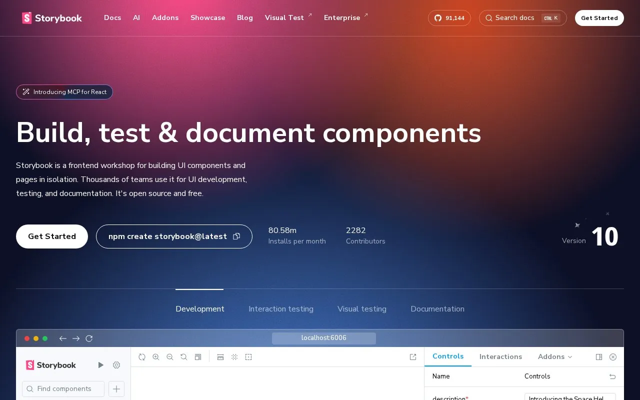 Storybook homepage screenshot