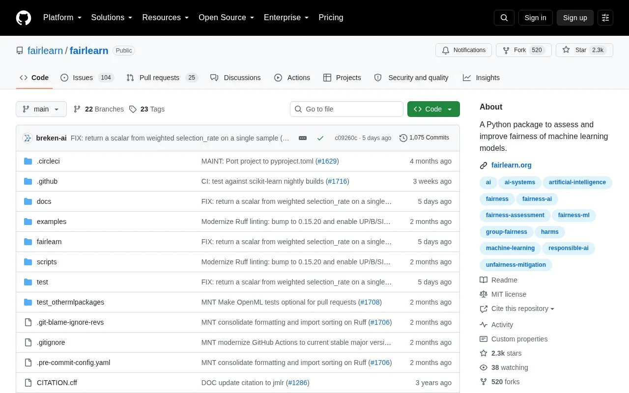 Fairlearn homepage screenshot