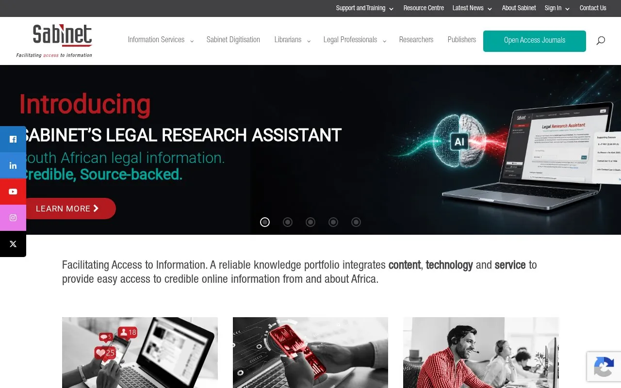 Sabinet homepage screenshot