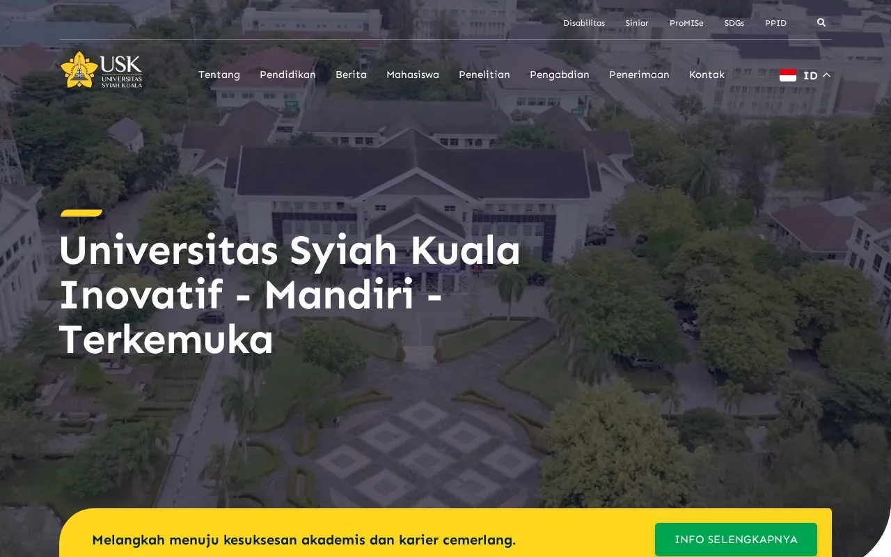 Syiah Kuala University homepage screenshot