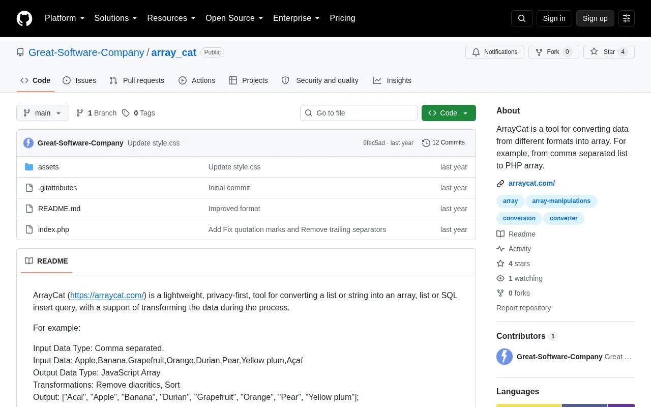 Array Cat homepage screenshot