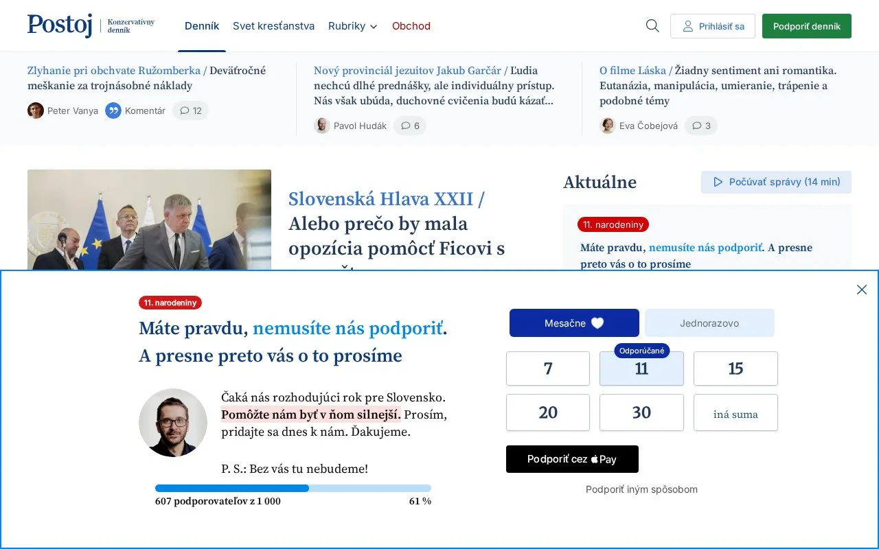 Postoj homepage screenshot