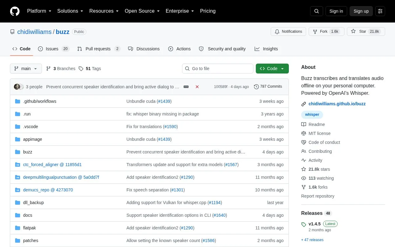 Buzz homepage screenshot