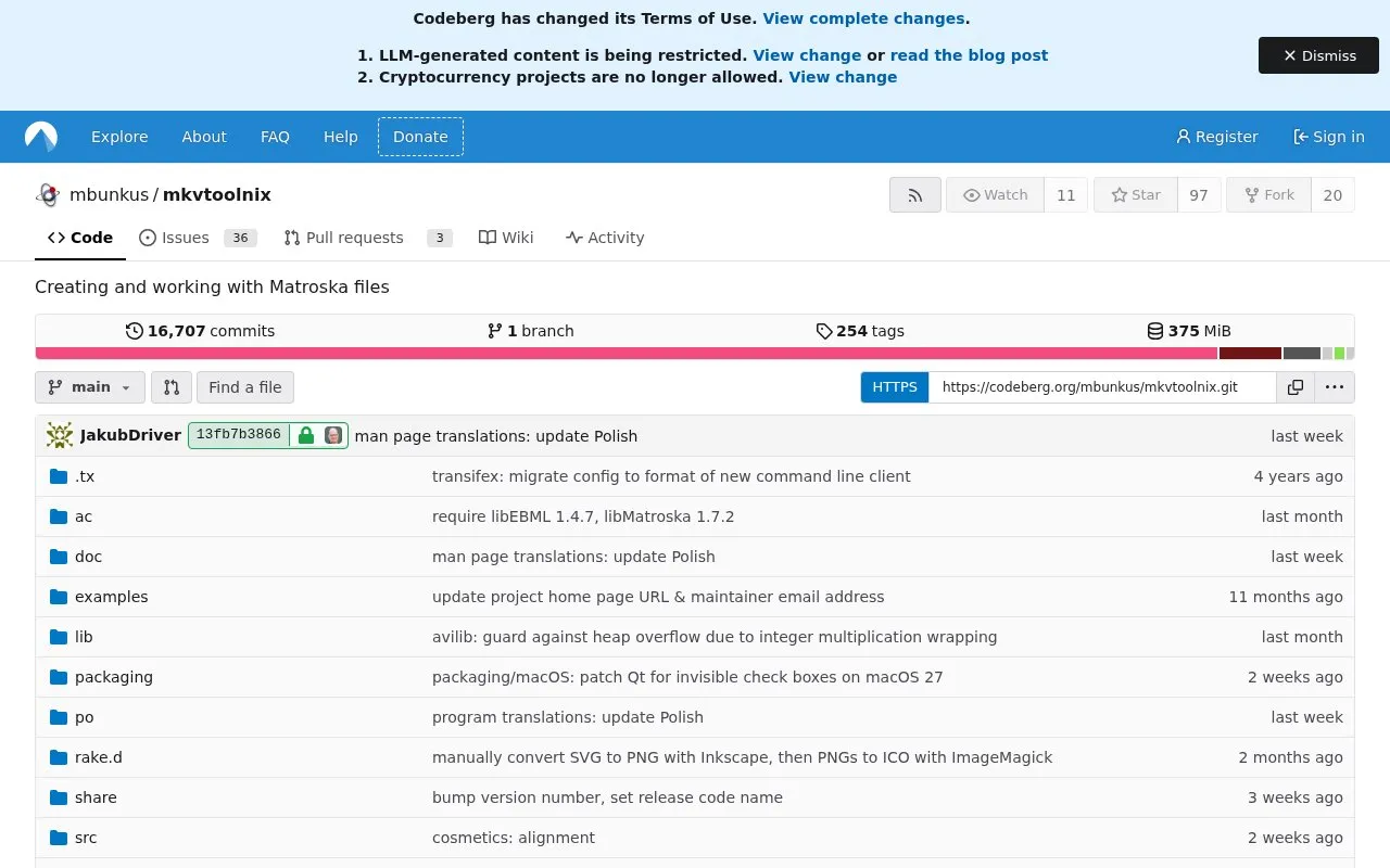 Mkvtoolnix homepage screenshot