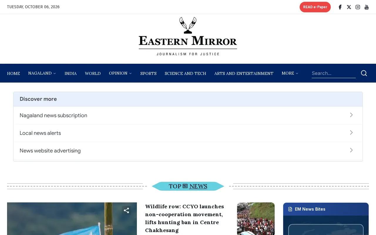Eastern Mirror homepage screenshot