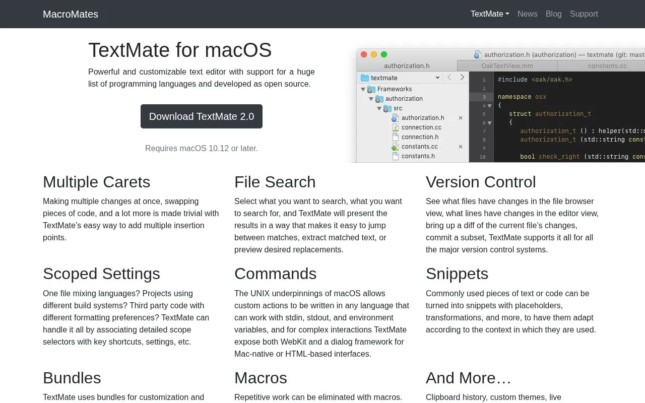 TextMate homepage screenshot