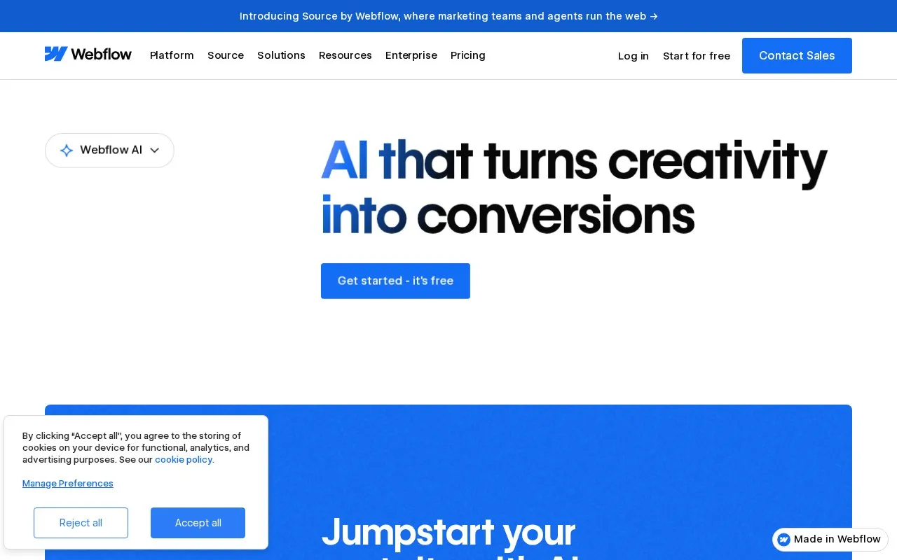 Webflow AI homepage screenshot