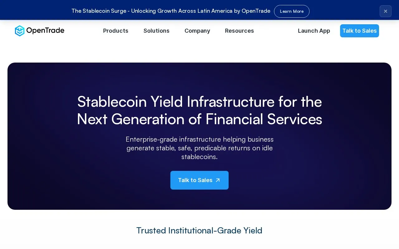 OpenTrade homepage screenshot