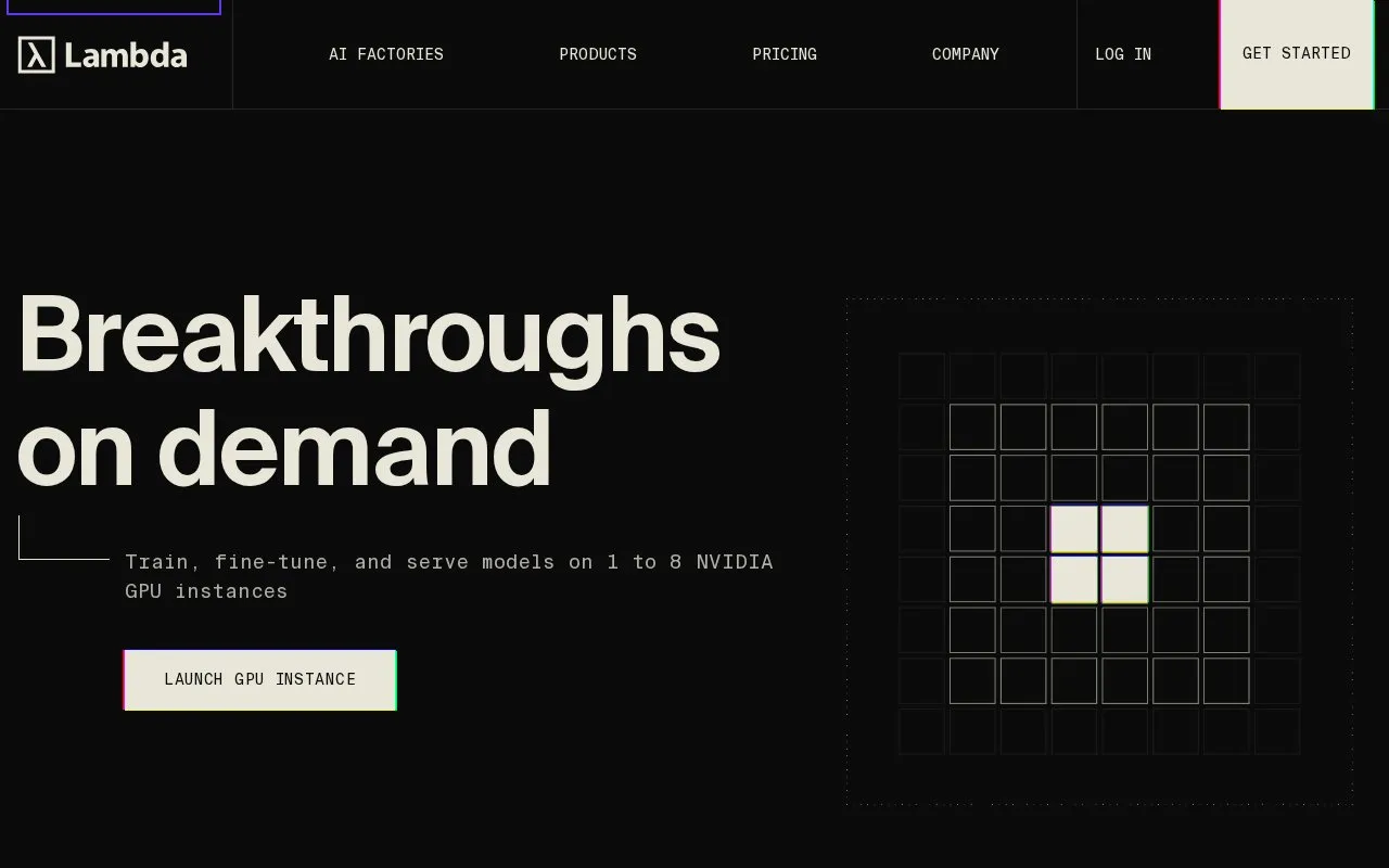 Lambda Cloud homepage screenshot