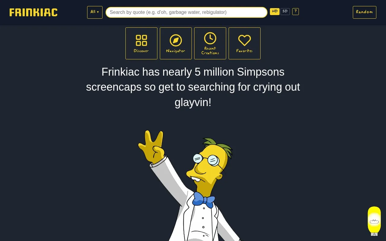 Frinkiac homepage screenshot