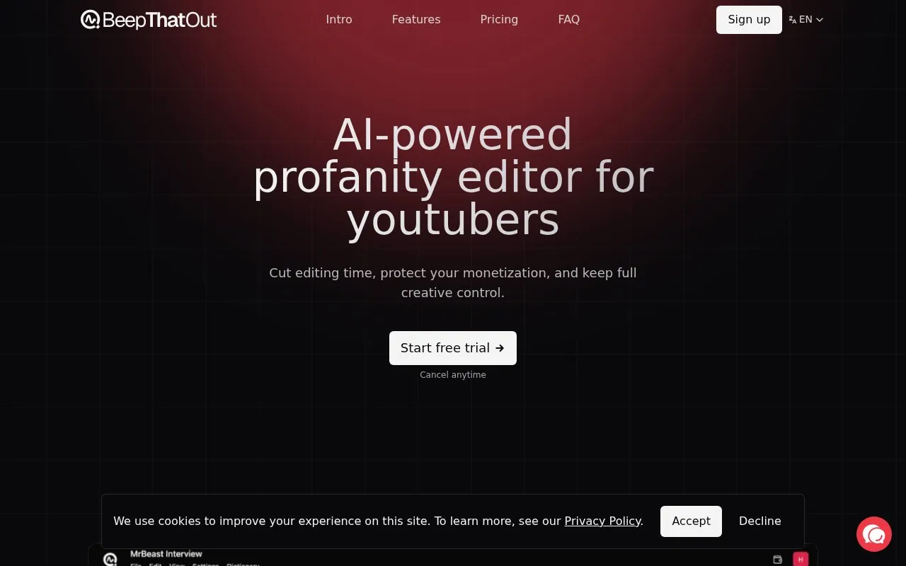 BeepThatOut homepage screenshot