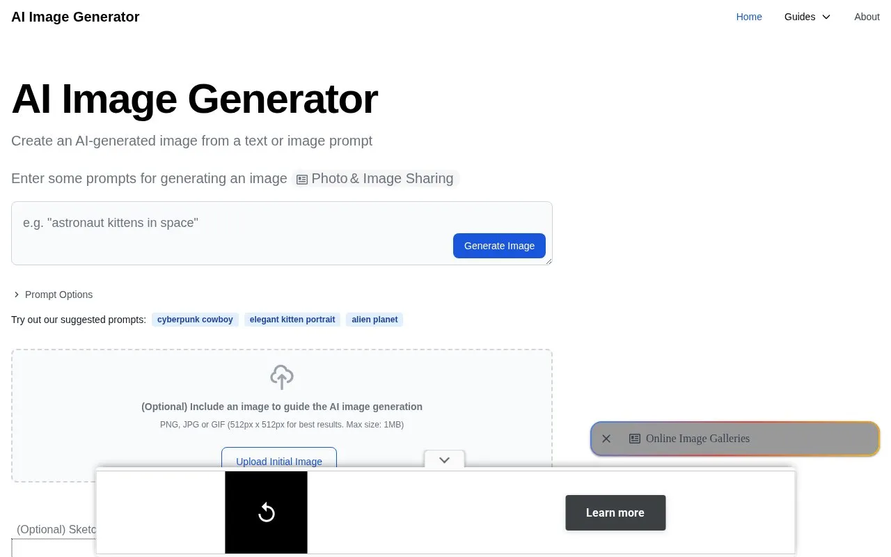 aiimagegenerator.org homepage screenshot