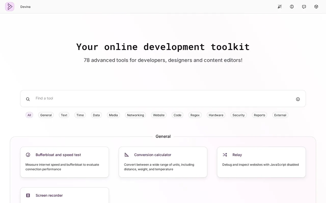 devina homepage screenshot