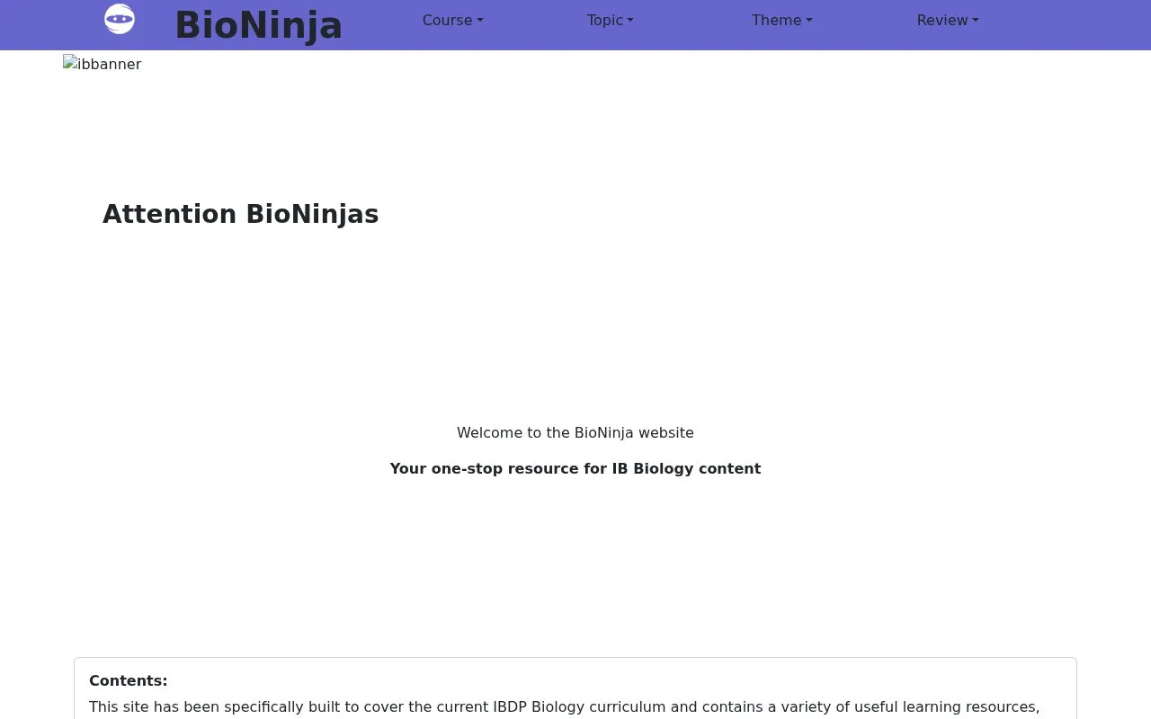 BioNinja homepage screenshot