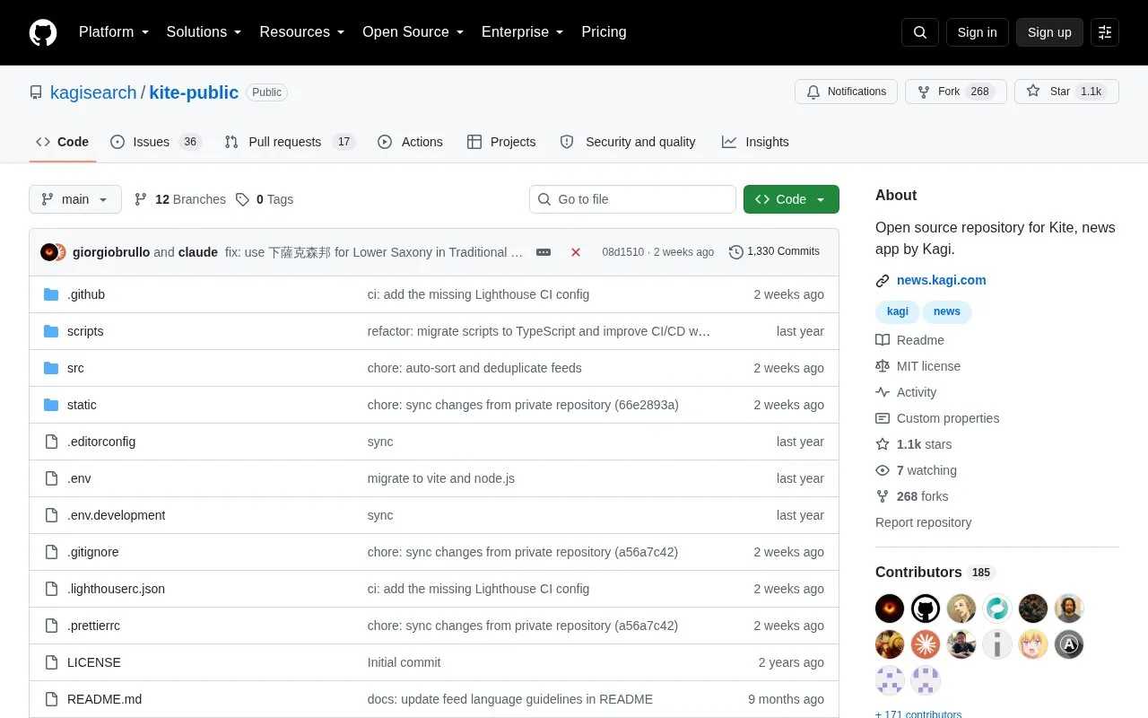 Kite Public homepage screenshot