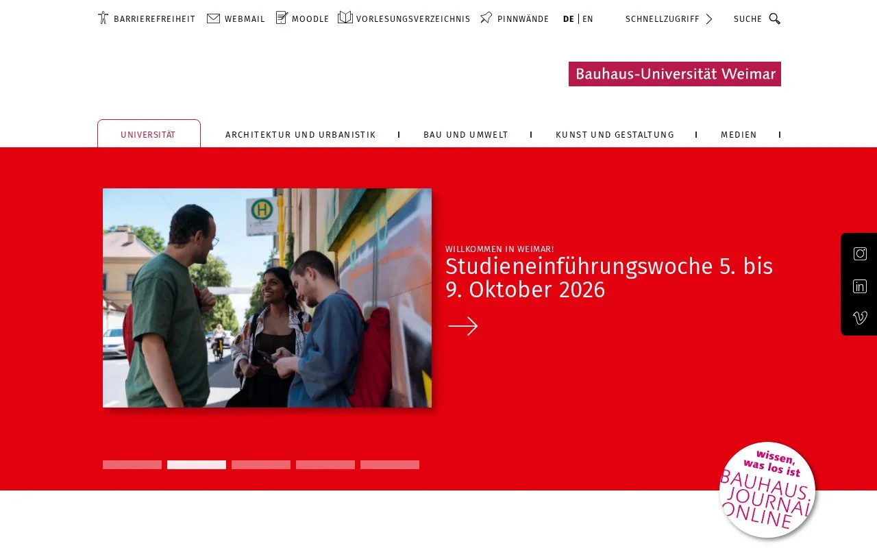 Bauhaus-Universitat Weimar homepage screenshot