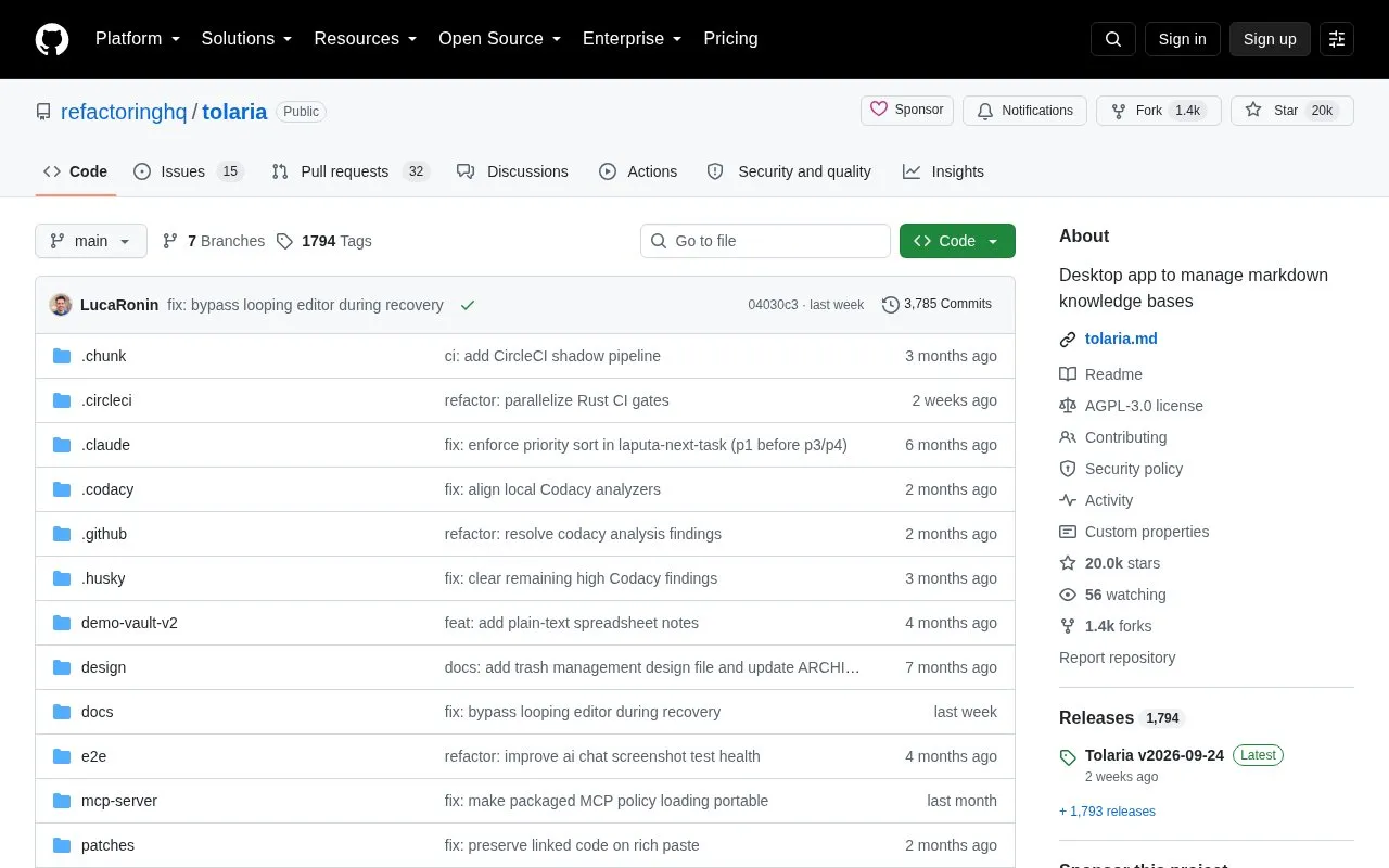 Tolaria homepage screenshot