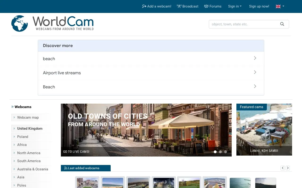 WorldCam homepage screenshot