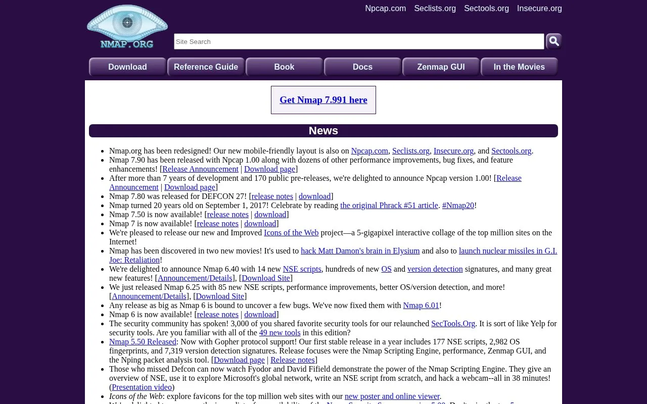 Nmap homepage screenshot