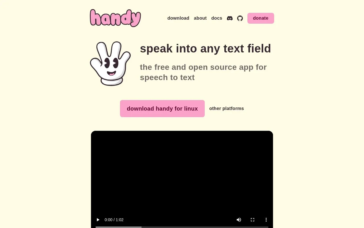 Handy homepage screenshot