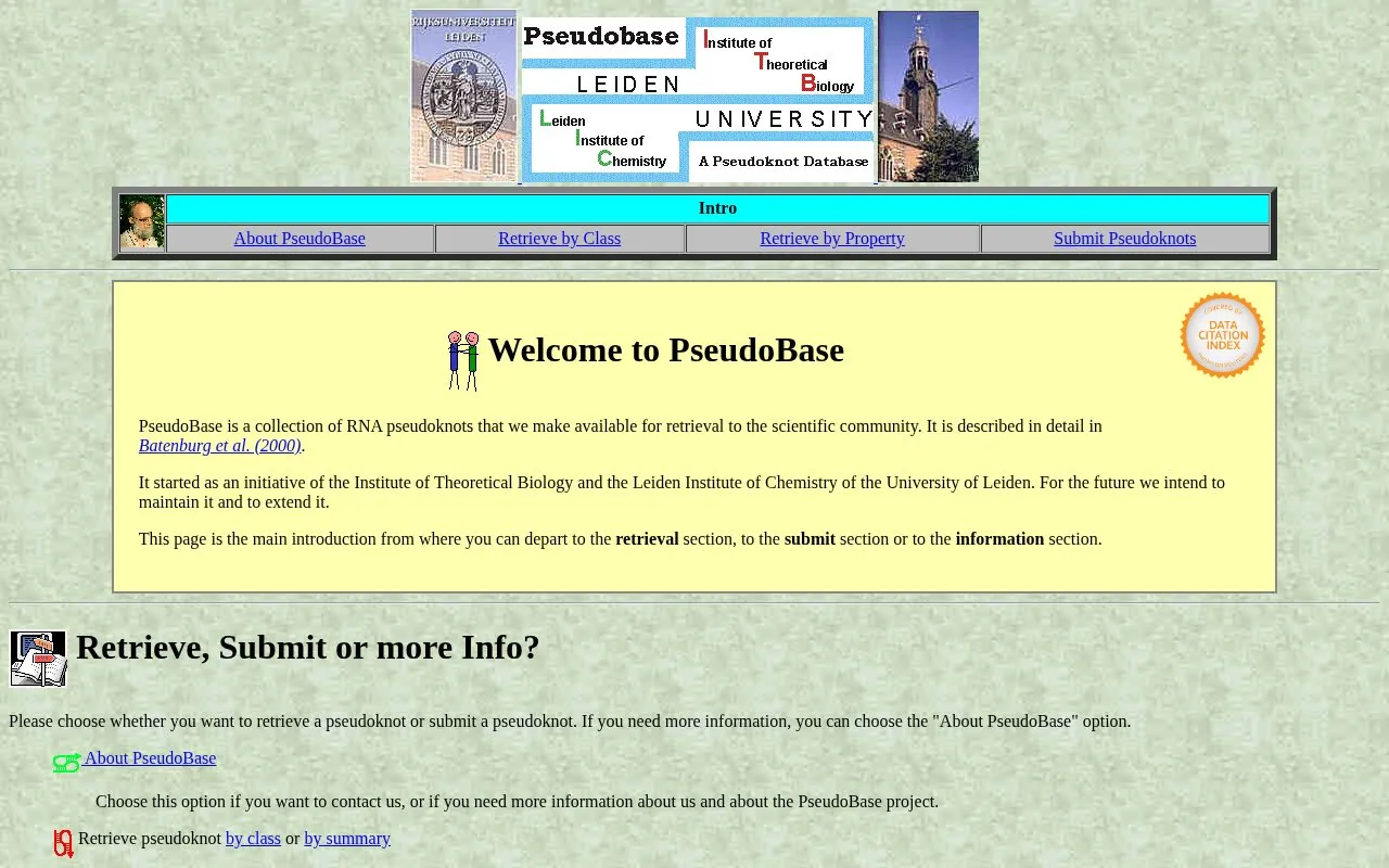 Pseudobase homepage screenshot