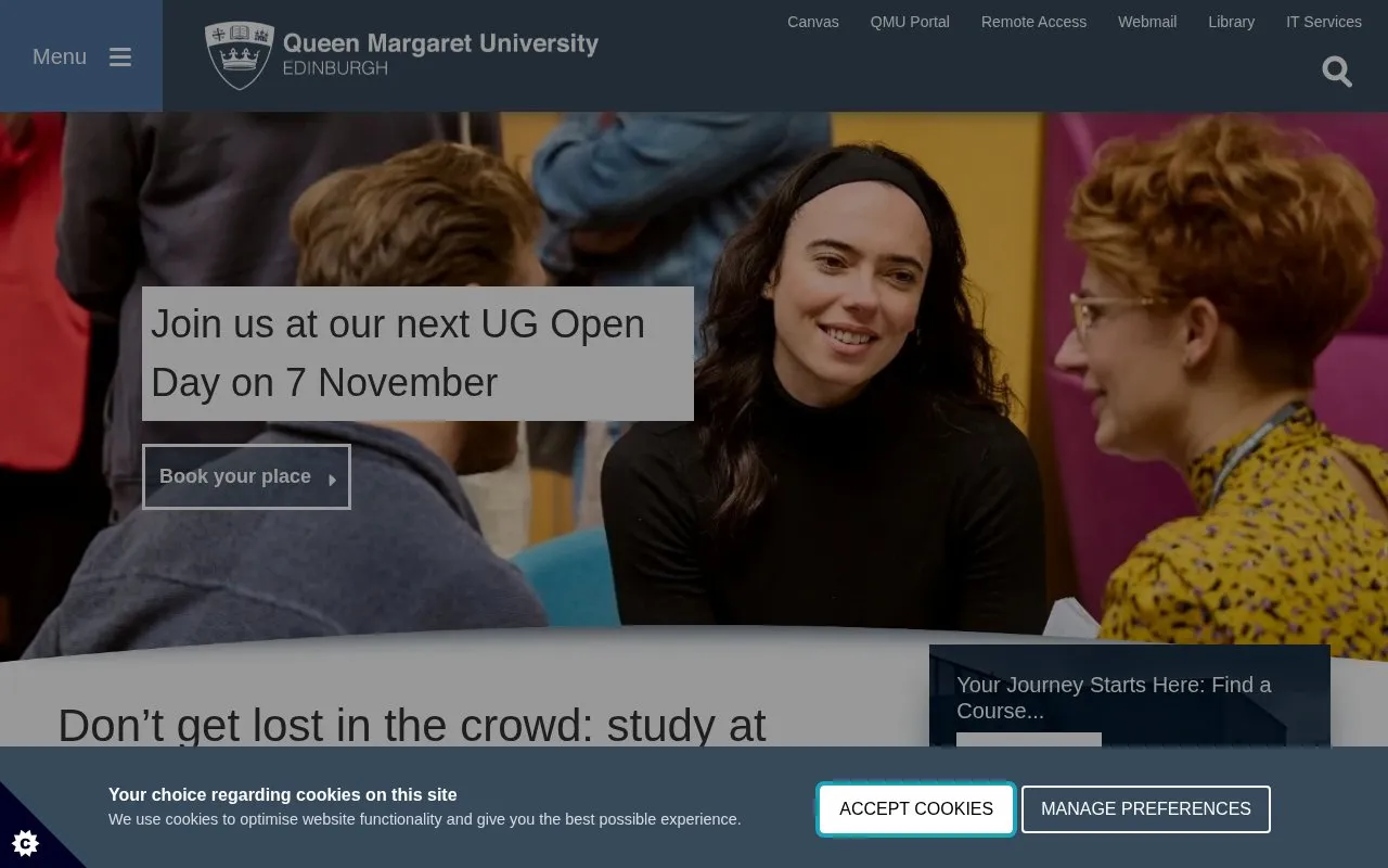 Queen Margaret University, Edinburgh homepage screenshot