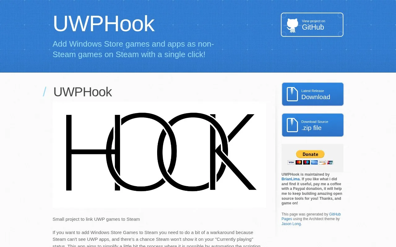 UWPHook homepage screenshot