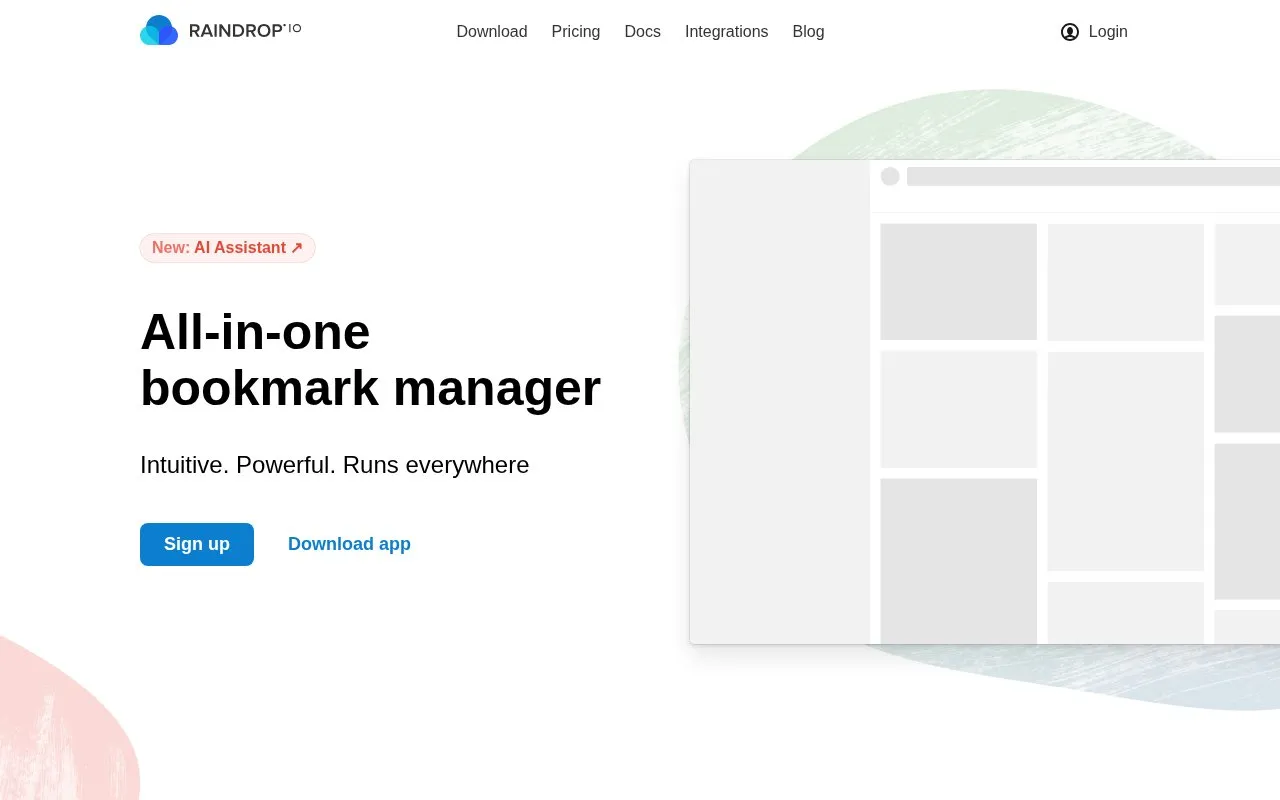 Raindrop.io homepage screenshot