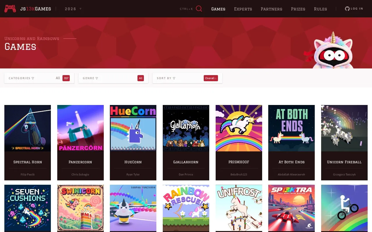 Js13kGames homepage screenshot