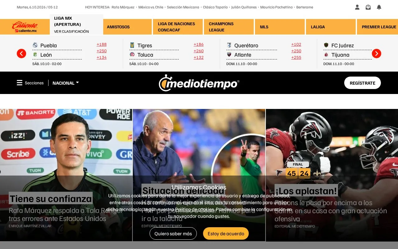 Mediotiempo homepage screenshot