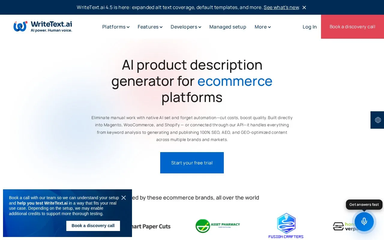 WriteText.ai homepage screenshot