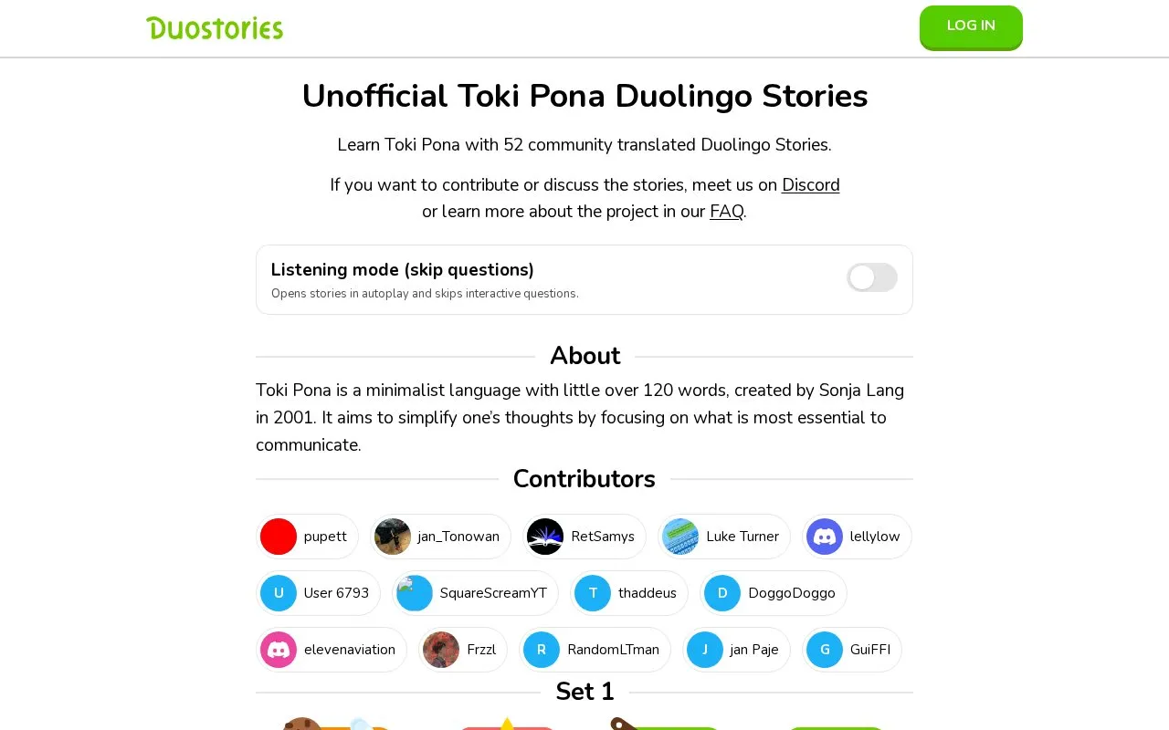 DuoStories Toki homepage screenshot